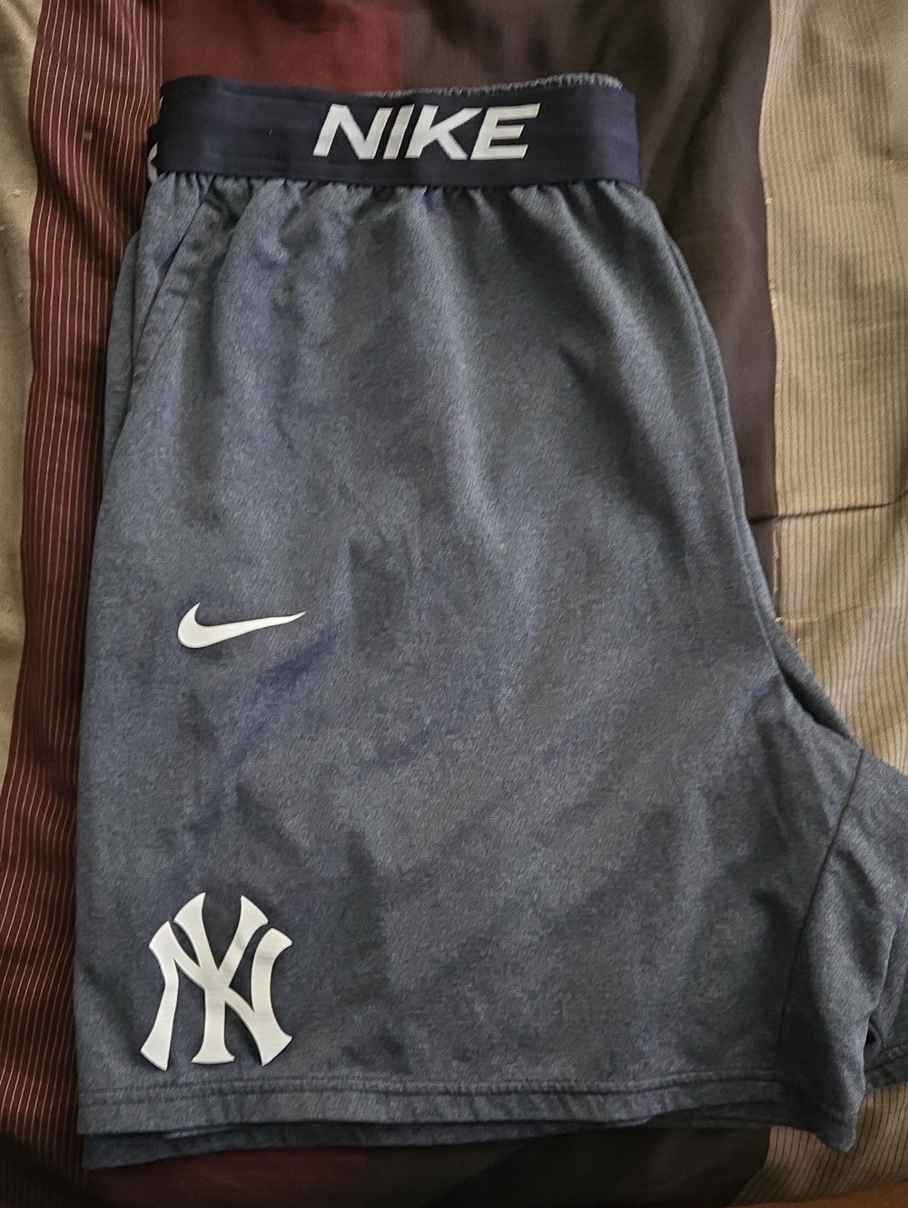 Nike Boys Dark Gray Athletic Shorts with White NY & Swoosh Logos